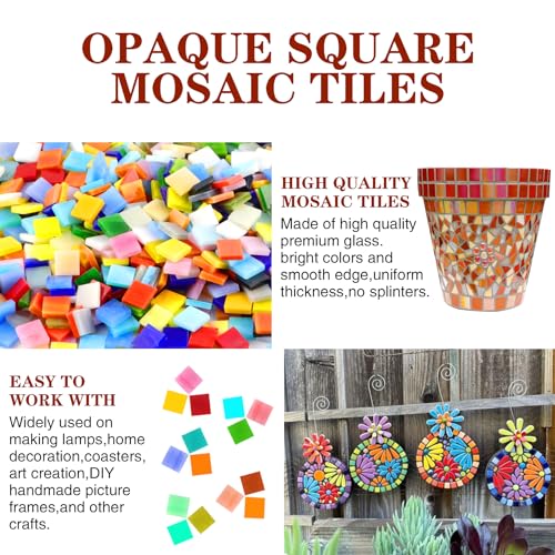 Csdtylh 1000 Pcs Mosaic Tiles, Glass Mosaic Tiles for Crafts Bulk, Stained Mosaic Glass Pieces, Mosaic Supplies for Home Decoration, Art Crafts, DIY Projects, Opaque (Square) - Image 4