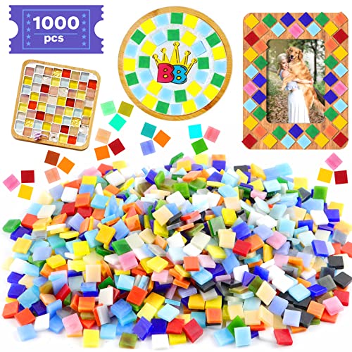 Csdtylh 1000 Pcs Mosaic Tiles, Glass Mosaic Tiles for Crafts Bulk, Stained Mosaic Glass Pieces, Mosaic Supplies for Home Decoration, Art Crafts, DIY Projects, Opaque (Square) - Image 1