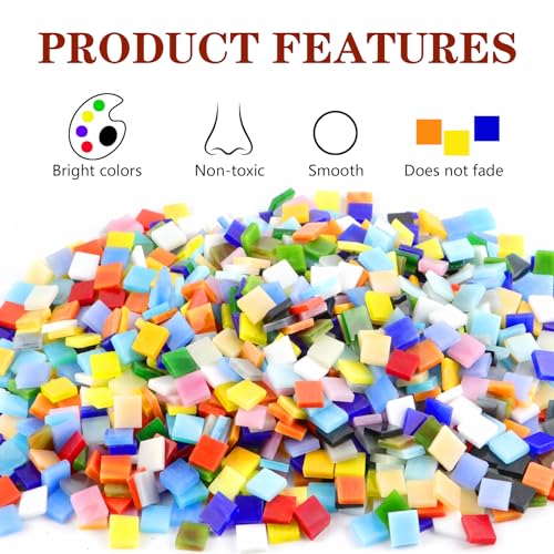 Csdtylh 1000 Pcs Mosaic Tiles, Glass Mosaic Tiles for Crafts Bulk, Stained Mosaic Glass Pieces, Mosaic Supplies for Home Decoration, Art Crafts, DIY Projects, Opaque (Square) - Image 3