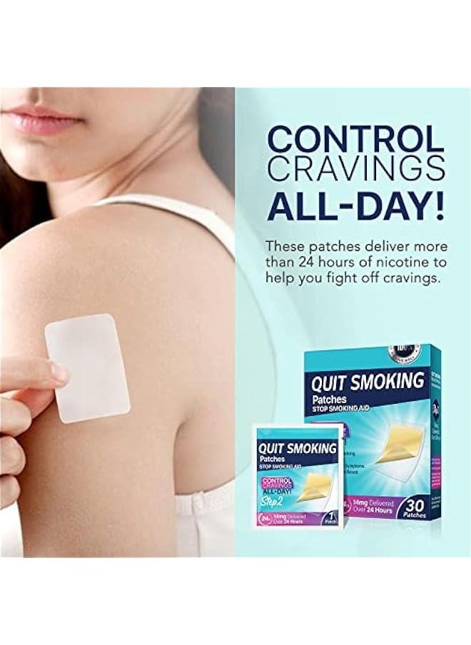 14mg Quit Smoking Patches, Step 2, 30 Count, Transdermal System, Effective Anti-Stickers, Stop Smoking Aids, 2 Weeks Supply