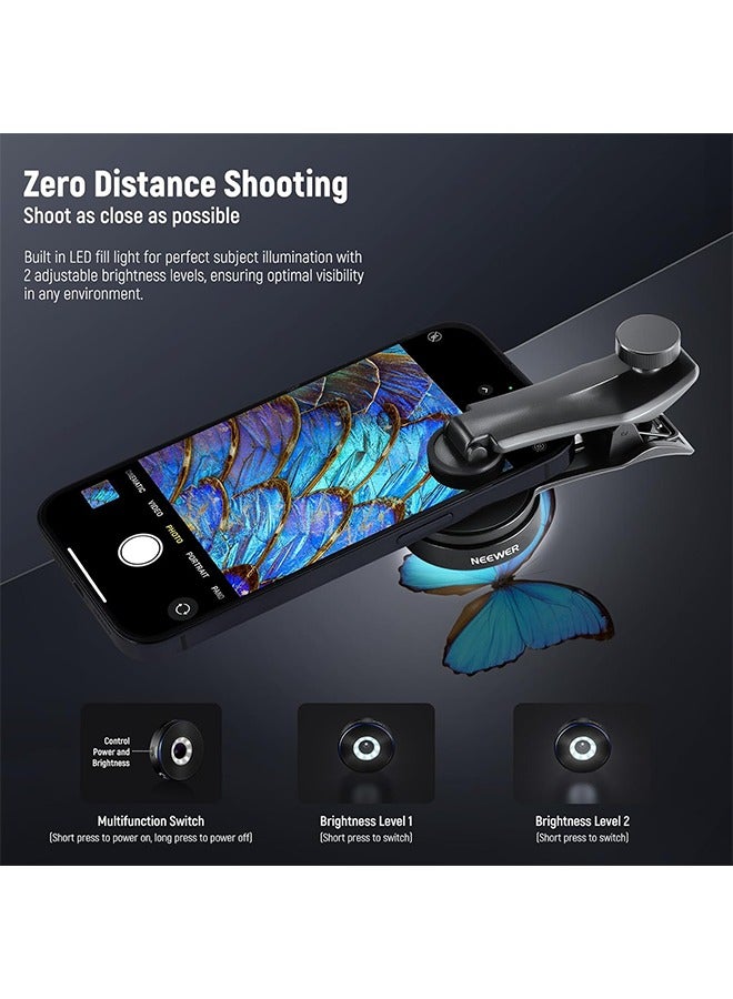 Neewer NEEWER 45X Mini Pocket Microscope Lens with 17mm Thread Phone Lens Clip, 2 Brightness LED Light, Microscopic World Observation, USB C Cable, Compatible with iPhone Samsung, LS-32 PRO  - Image 2