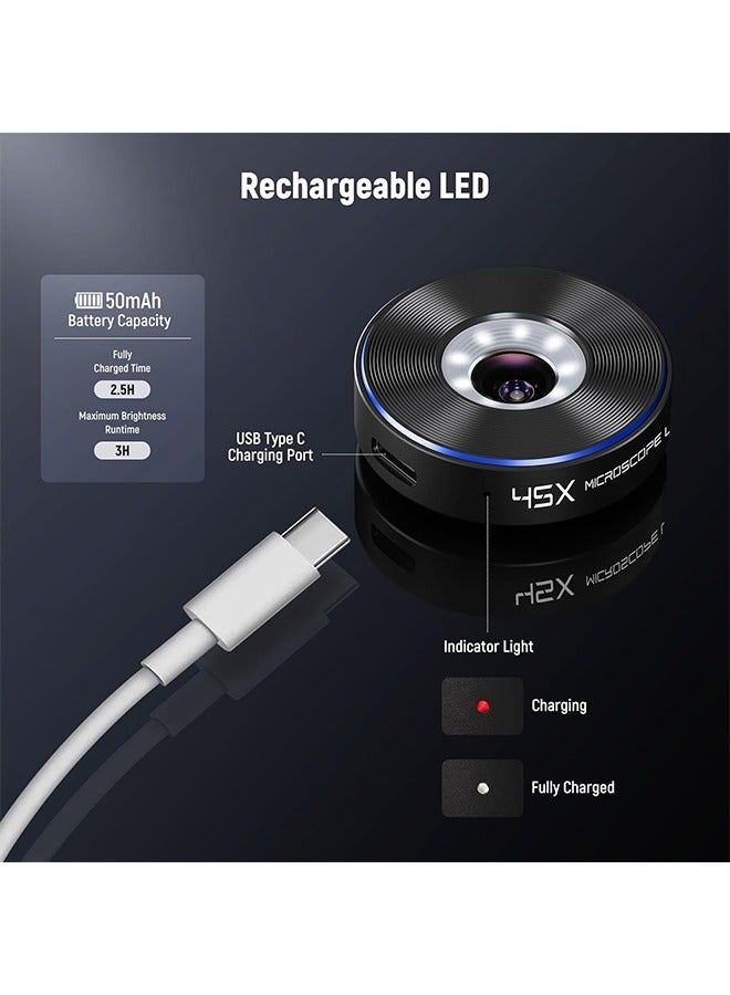 Neewer NEEWER 45X Mini Pocket Microscope Lens with 17mm Thread Phone Lens Clip, 2 Brightness LED Light, Microscopic World Observation, USB C Cable, Compatible with iPhone Samsung, LS-32 PRO  - Image 5