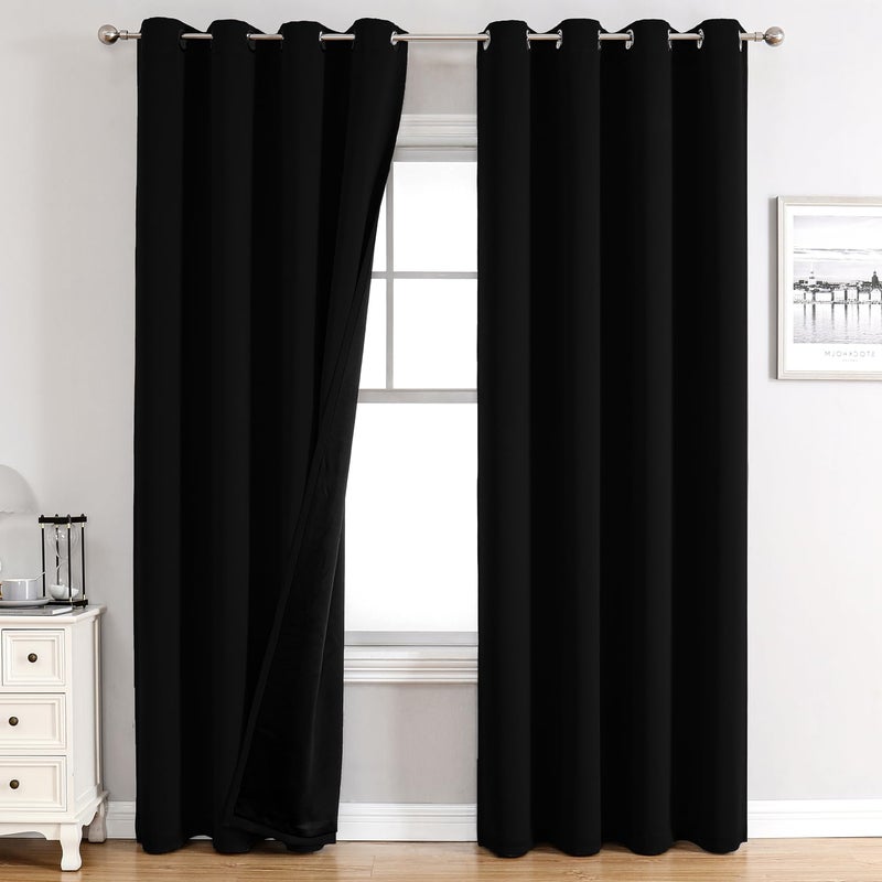 ChrisDowa 100% Blackout Curtains 120 inch Long for Bedroom with Black Liner  2 Thick Layers Total Blackout Thermal Insulated Grommet Long Window Curtains 2 Panels Set (Black  52 x 120 Inch) - Image 1