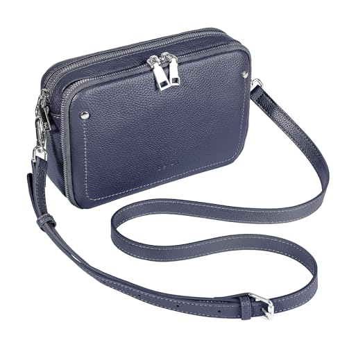 befen Genuine Leather Crossbody Bags for Women, Purses with Built in RFID Wallet Woman Camera Shoulder Bag Handbags Anti Theft Cross Over body Purses with Adjustable Strap, Navy Blue - Image 1