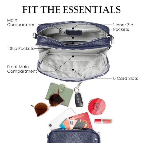 befen Genuine Leather Crossbody Bags for Women, Purses with Built in RFID Wallet Woman Camera Shoulder Bag Handbags Anti Theft Cross Over body Purses with Adjustable Strap, Navy Blue - Image 4
