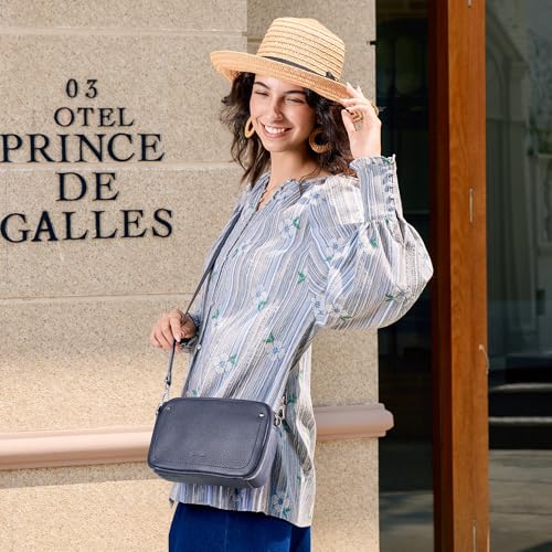 befen Genuine Leather Crossbody Bags for Women, Purses with Built in RFID Wallet Woman Camera Shoulder Bag Handbags Anti Theft Cross Over body Purses with Adjustable Strap, Navy Blue - Image 3