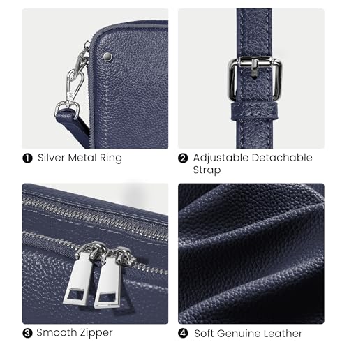 befen Genuine Leather Crossbody Bags for Women, Purses with Built in RFID Wallet Woman Camera Shoulder Bag Handbags Anti Theft Cross Over body Purses with Adjustable Strap, Navy Blue - Image 5