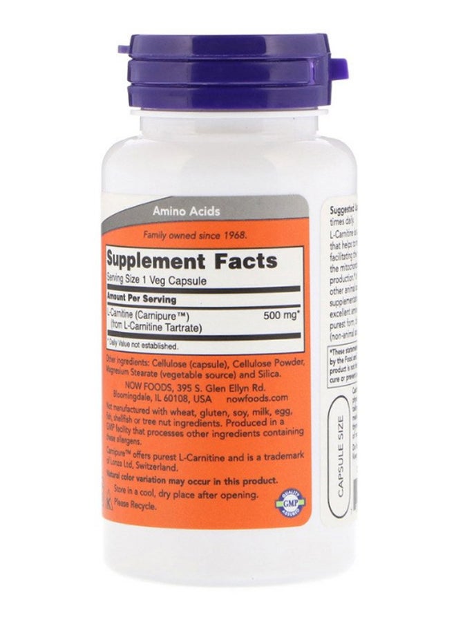 Now Foods L-Carnitine Dietary Supplement 60 Capsules - Image 2