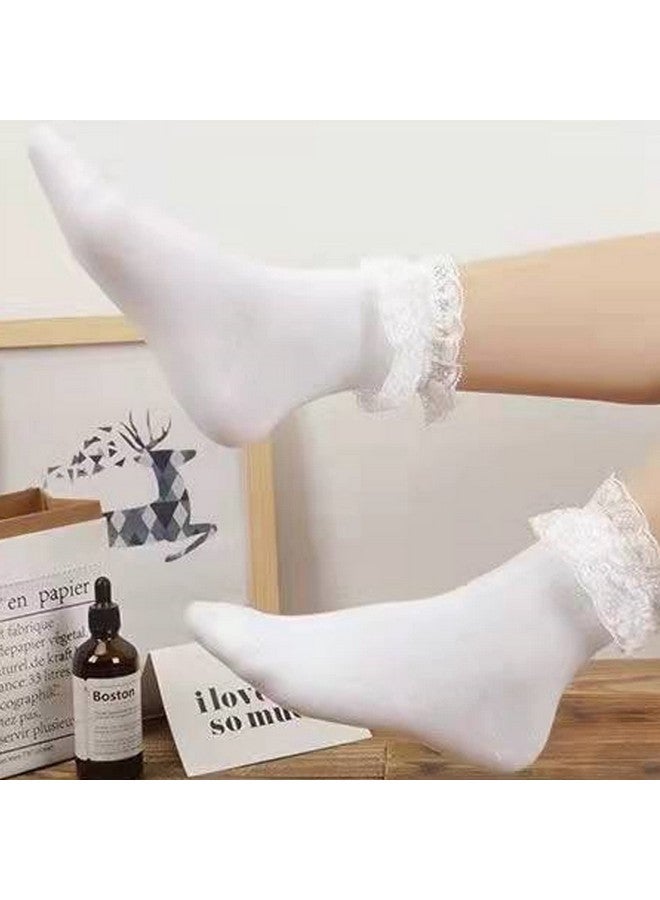 CheeseandU 2Pairs Set Women's Lace Anklet Sock with Ruffle Comfortable No-Show Cotton Opaque Anklet Socks Princess Socks for Women Girls Black+White - Image 5