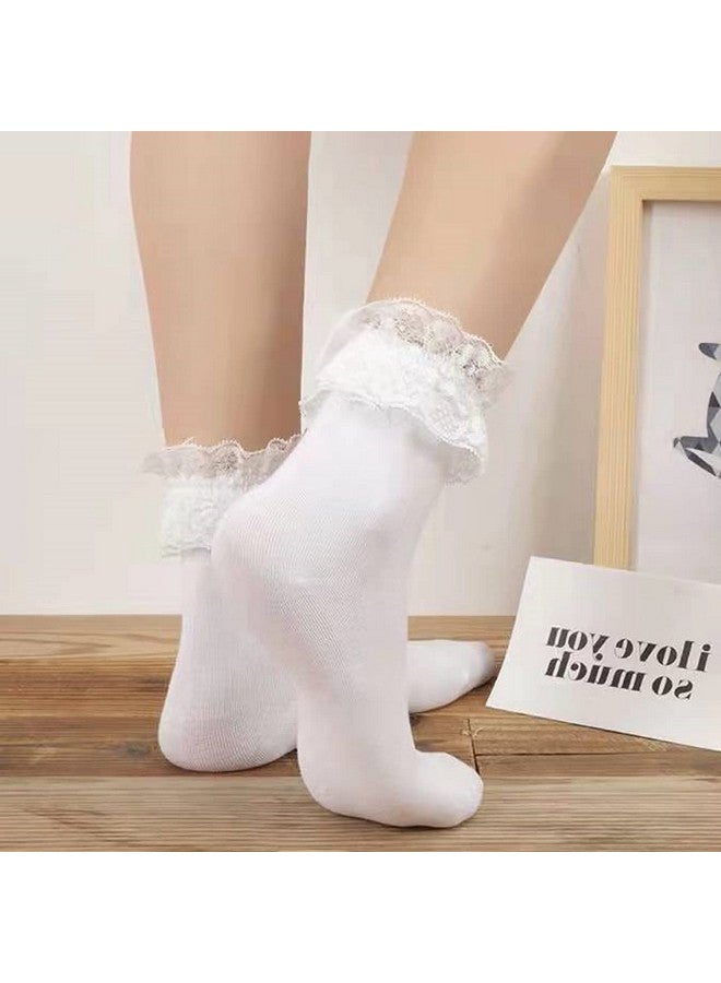 CheeseandU 2Pairs Set Women's Lace Anklet Sock with Ruffle Comfortable No-Show Cotton Opaque Anklet Socks Princess Socks for Women Girls Black+White - Image 4