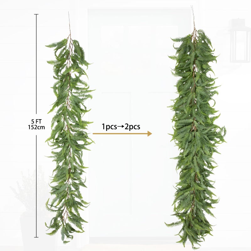 Briful 5ft Long Greenery Garland Boston Fern Floral Garland for Door Mantle Decorations, Lush Realistic Spring Summer Artificial Garland for Home Farmhouse Indoor Decor - Image 2