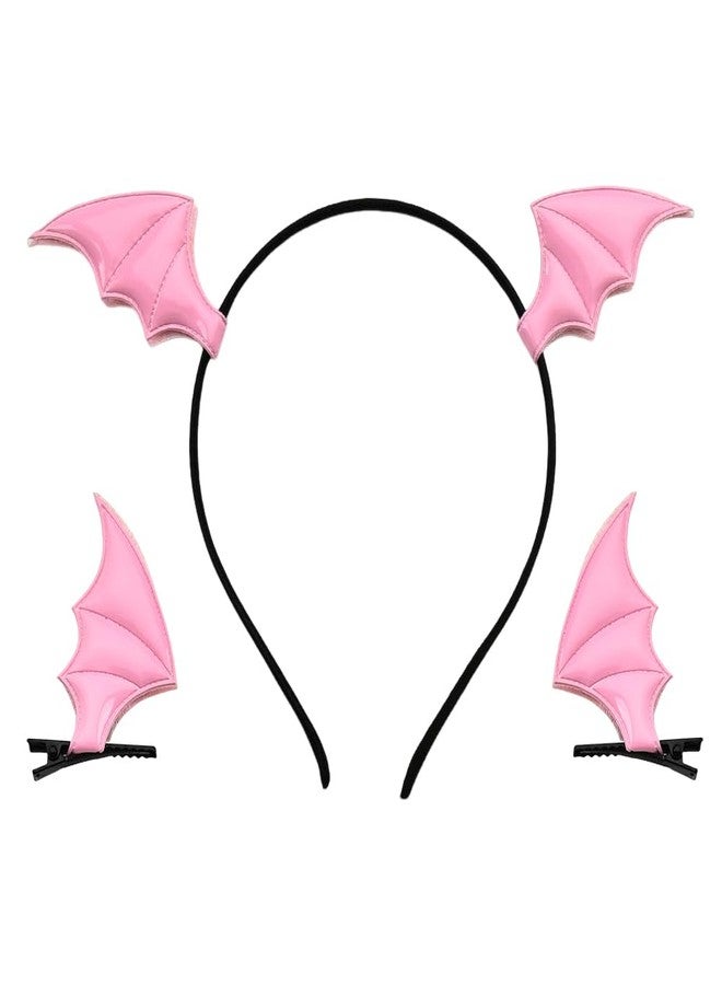 Kefley Cute Pink Bat Headband Hair Clips Halloween Hair Accessories for Women Girls Bat Wing Halloween Costumes Hairpins Headbands Ear Hairbands Barrettes Vampire Cosplay Party Supplies - Image 1
