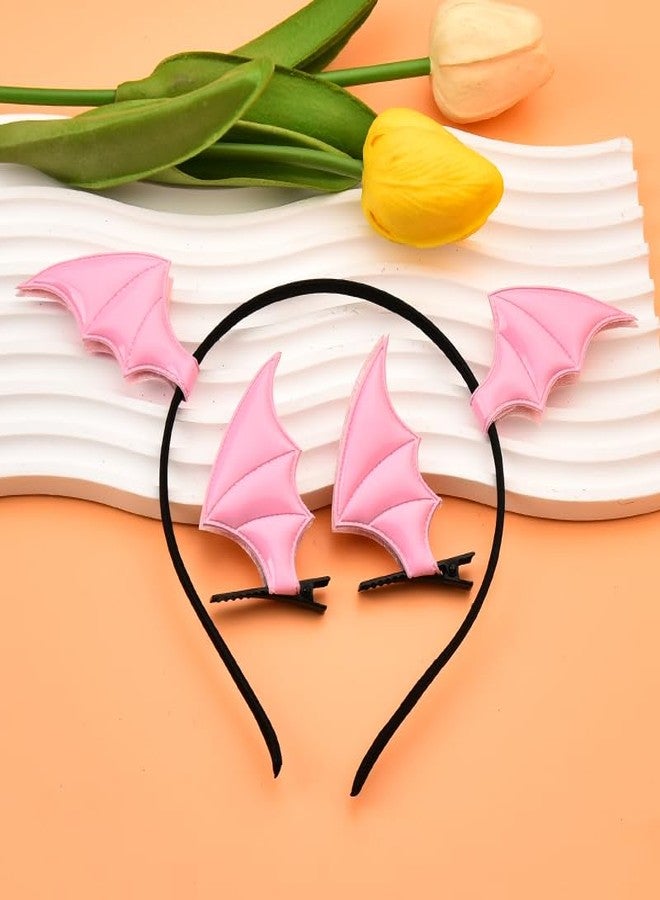 Kefley Cute Pink Bat Headband Hair Clips Halloween Hair Accessories for Women Girls Bat Wing Halloween Costumes Hairpins Headbands Ear Hairbands Barrettes Vampire Cosplay Party Supplies - Image 3