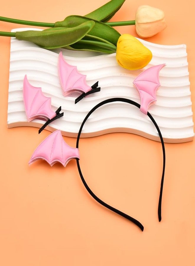 Kefley Cute Pink Bat Headband Hair Clips Halloween Hair Accessories for Women Girls Bat Wing Halloween Costumes Hairpins Headbands Ear Hairbands Barrettes Vampire Cosplay Party Supplies - Image 4