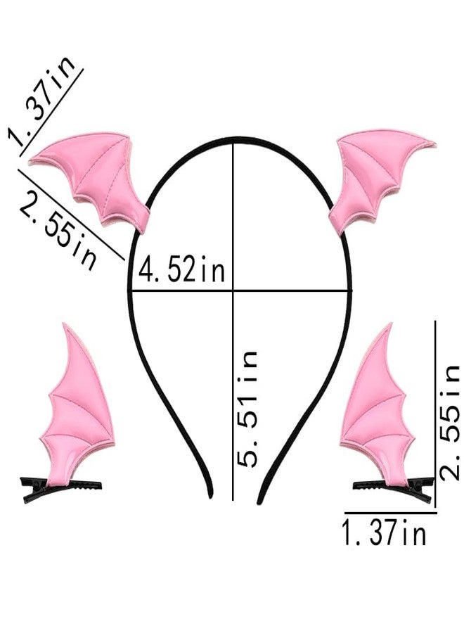 Kefley Cute Pink Bat Headband Hair Clips Halloween Hair Accessories for Women Girls Bat Wing Halloween Costumes Hairpins Headbands Ear Hairbands Barrettes Vampire Cosplay Party Supplies - Image 2