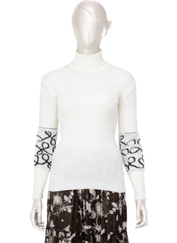 Oppland Women's Winter Stylish Beaded Full Turtleneck Long Sleeve Fitted Lycra Knitted Knitwear Bodysuit Sweater  - Image 1