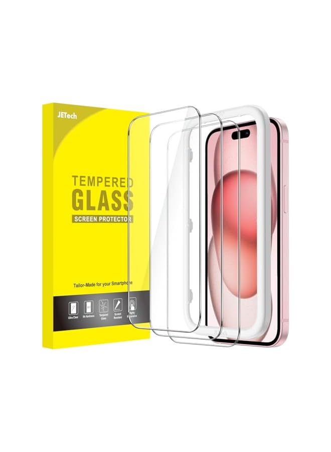 JETech Screen Protector for iPhone 15 6.1-Inch, Tempered Glass Film with Easy Installation Tool, Case-Friendly, HD Clear, 3-Pack - Image 1