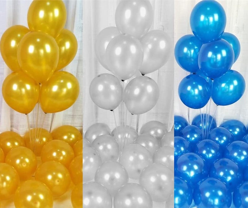 Flyloons Golden Silver Blue Balloons Pack of 50 for birthday decoration items also suitable for Anniversary, Wedding, Celebration, Party - Image 1