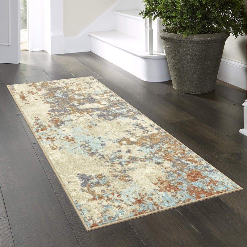Maples Rugs Southwestern Stone Distressed Abstract Non Slip Washable Runner Rug For Hallway Entry Way Floor Carpet Made in USA 2 x 6 Multi