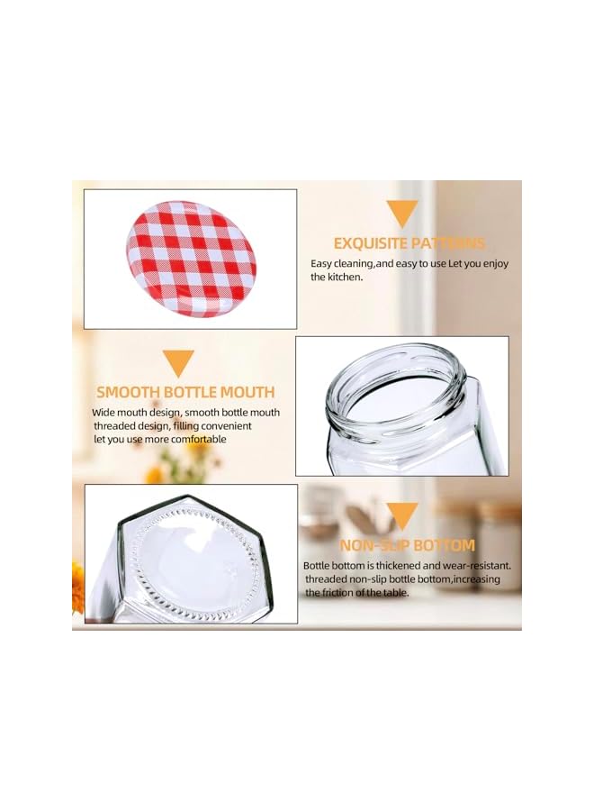 The Bros 12Pack 8oz Hexagon Glass Jars with Airtight Red Gingham Lids, Small Canning Jars for Jam, Honey, Pickling, Preserving, Spice Storage, DIY Candle Making & Party Favors - Image 5