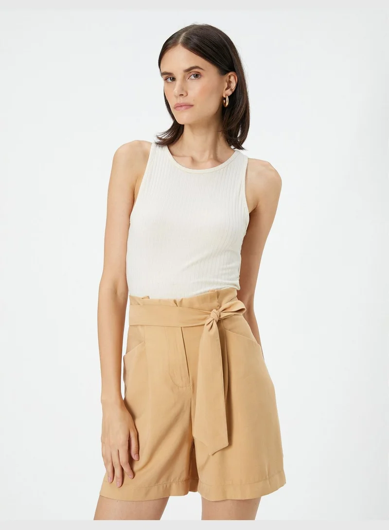 KOTON Silky Fabric Belted Pocket Detail Shorts