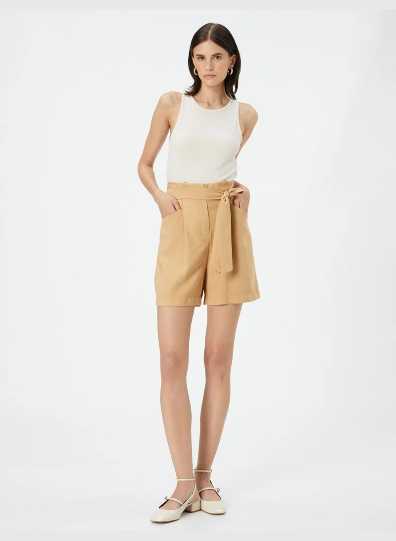 KOTON Silky Fabric Belted Pocket Detail Shorts
