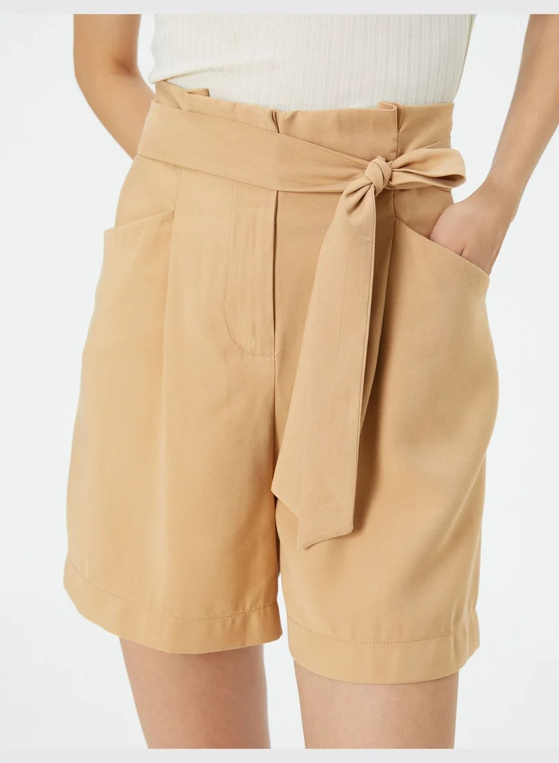 KOTON Silky Fabric Belted Pocket Detail Shorts