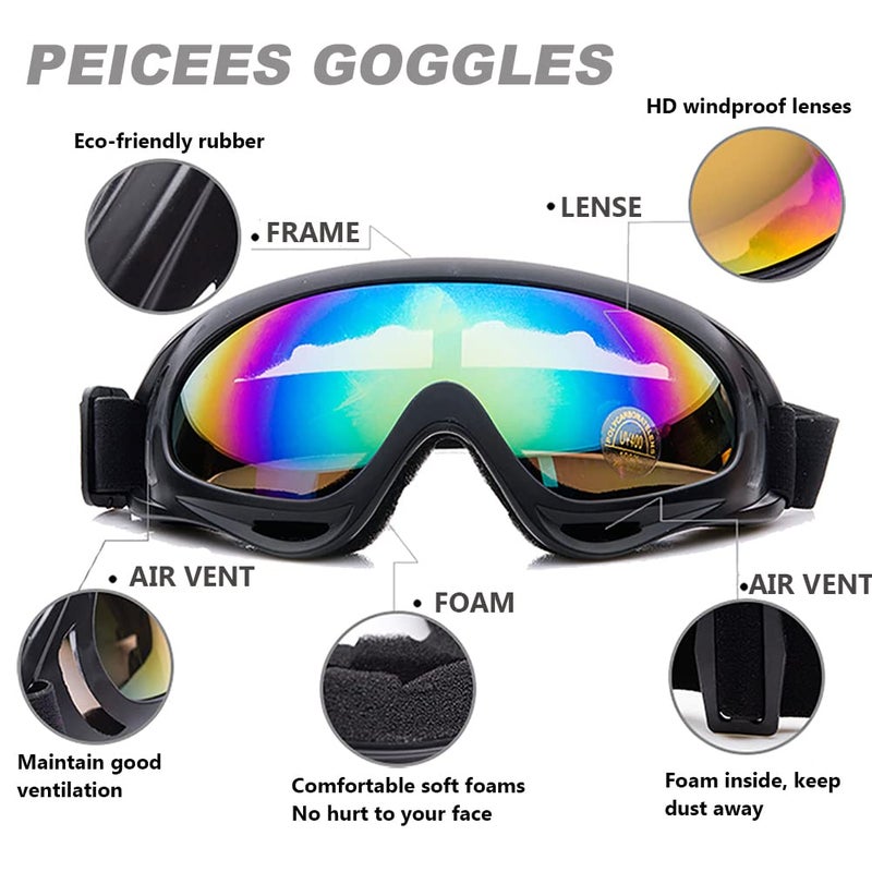 Peicees 13PCS Motorcycle Set, 5 Dirt Bike Ski Goggles UV Protection Dustproof Windproof Safety Glasses with 8 Skull Face Mask - Image 2