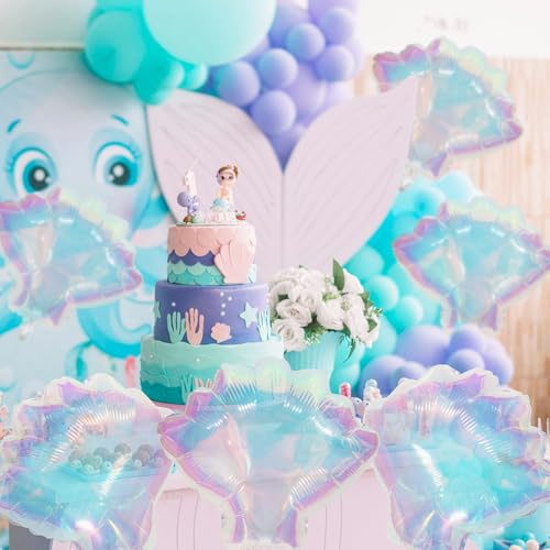 Deermon Iridescent Seashell Mermaid Balloon 6 Pack Ocean Sea Shell Balloons For Hawaii Summer Beach Under the Sea Theme Birthday Baby Shower Party Decoration Supplies - Image 5