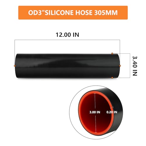 GASHER 1PCS Straight Silicone Hose 3IDSilicone Couplers Length 12 305mm with 2 TBolt Clamps - Image 3