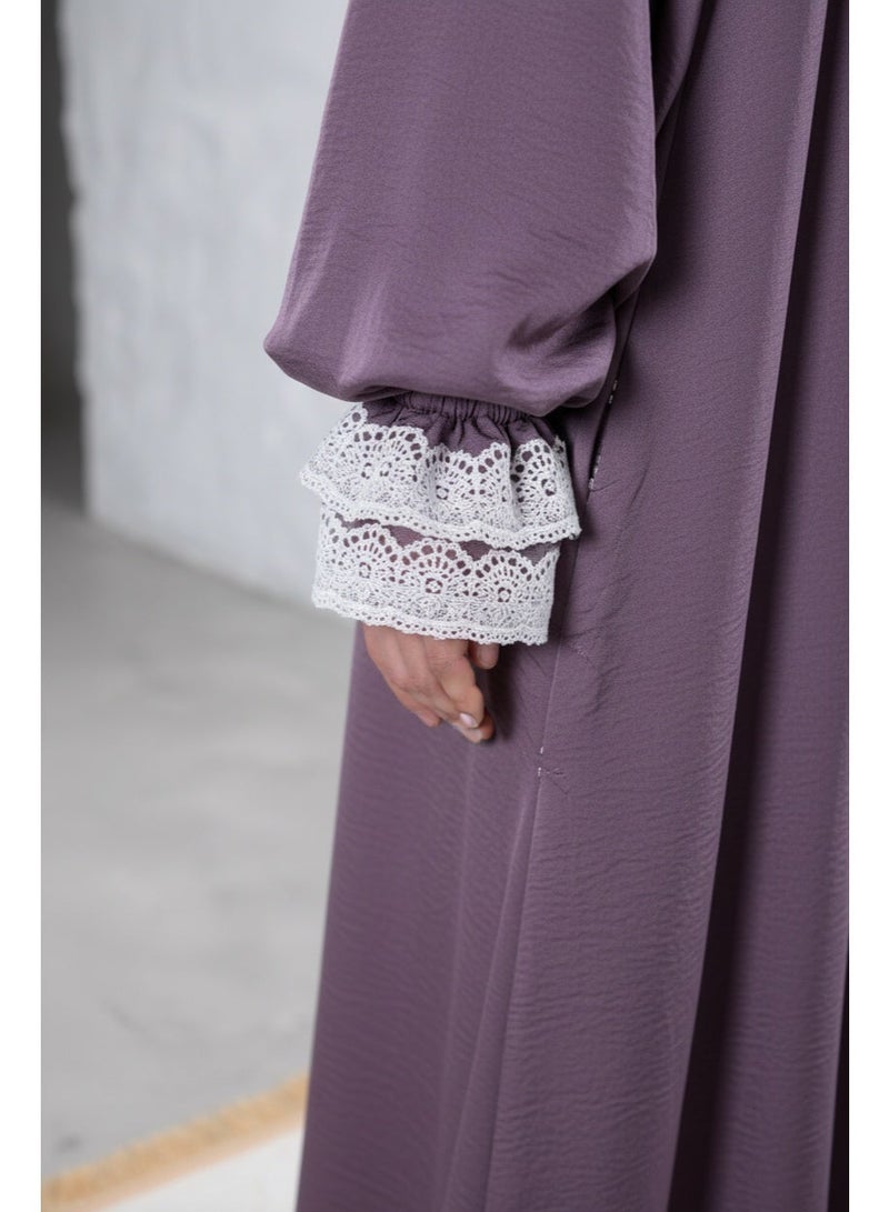 KESSAA Larin Women’s Premium Prayer Isdal – Luxury Silk-Cotton Full-Coverage Salah Dress with Integrated Head Scarf | Lightweight, Breathable, Modest Wear for Home, Travel & Mosque - Light Purple - Image 3