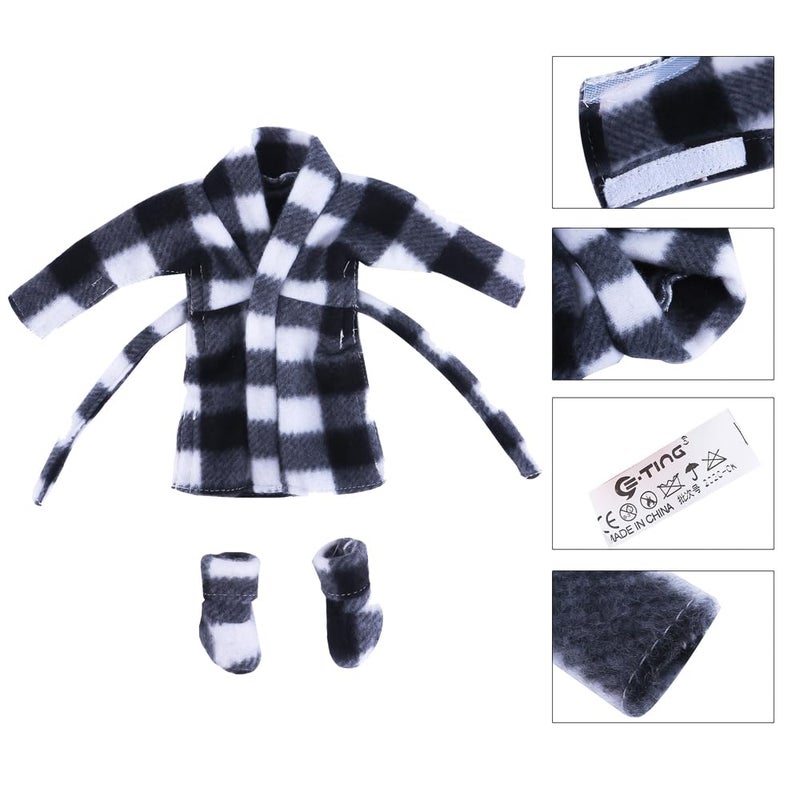 E-TING Santa Clothing Bathrobe Christmas Accessories for elf Doll (Black and White Plaid Bathrobe) - Image 3