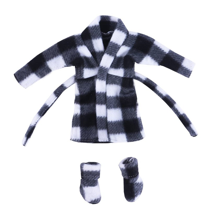 E-TING Santa Clothing Bathrobe Christmas Accessories for elf Doll (Black and White Plaid Bathrobe) - Image 1