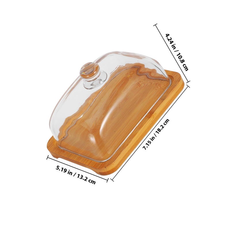 Acacia Wood Butter Dish With Lid Glass Cheese Tray Multi Purpose Serving Stand - Image 3