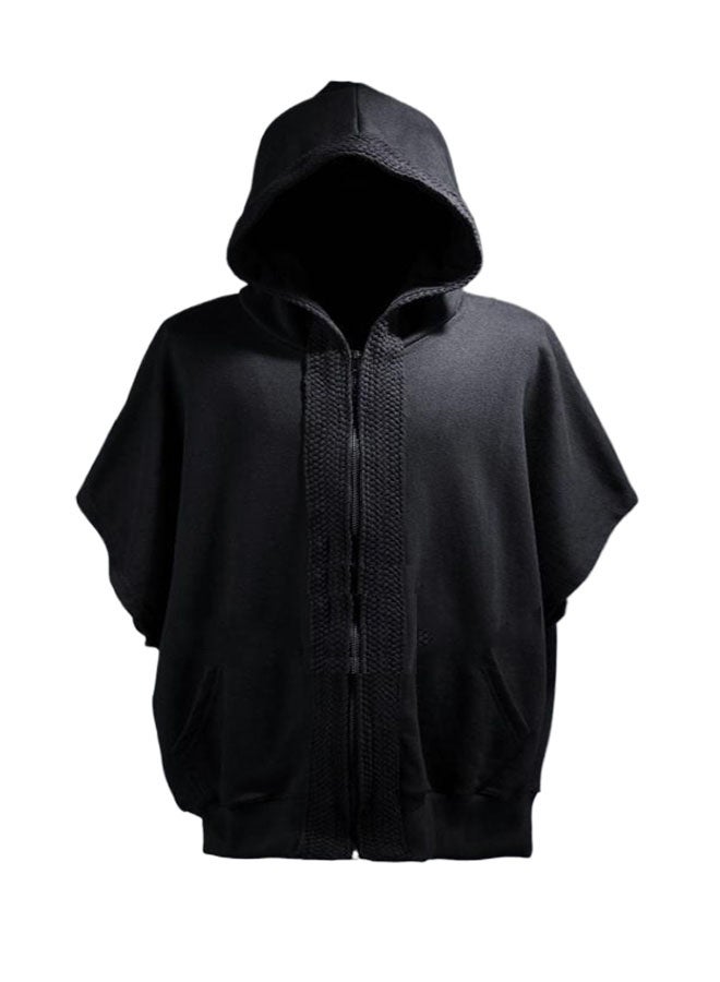 Men's loose short-sleeved hooded cardigan T-shirt-all black  - Image 1