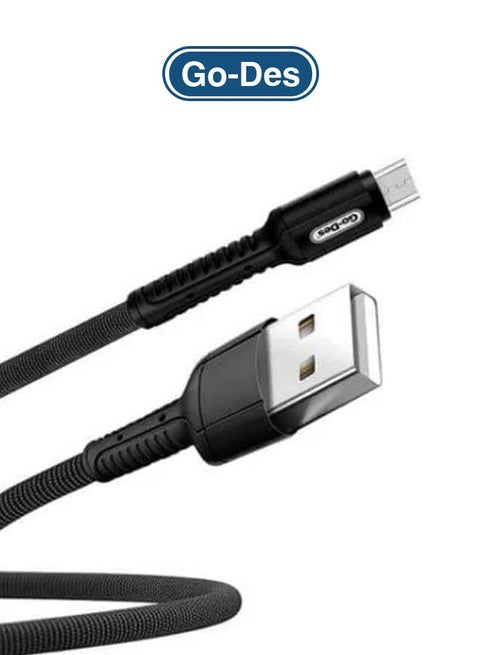 كابل بيانات Go-Des Micro USB فائق السرعة للشحن وسرعة نقل تصل إلى 480 ميجابت في الثانية مع مخرج 3A مجدول من النايلون متوافق مع جميع العلامات التجارية الكبرى بطول 1 متر أسود