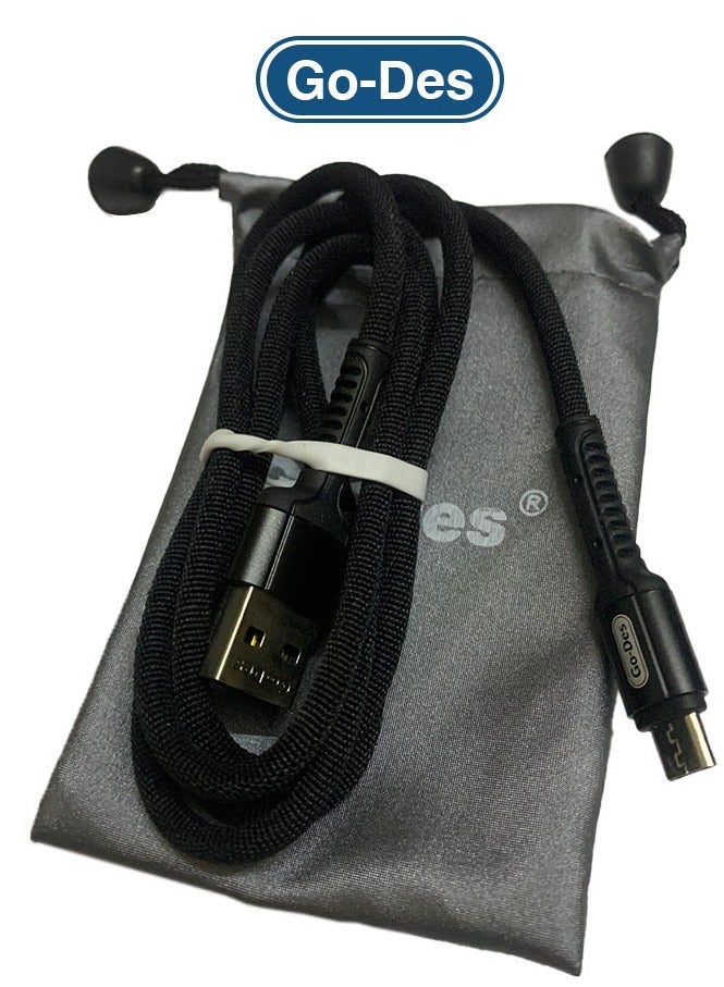Go-Des Micro USB Superfast Charging Data cable & Upto 480 Mbps Transfer Speed With 3A Output Nylon Braided Compatible All Major Brands 1M Black - Image 5