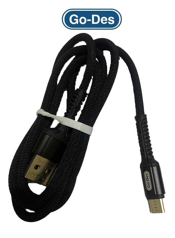 Go-Des Micro USB Superfast Charging Data cable & Upto 480 Mbps Transfer Speed With 3A Output Nylon Braided Compatible All Major Brands 1M Black - Image 4