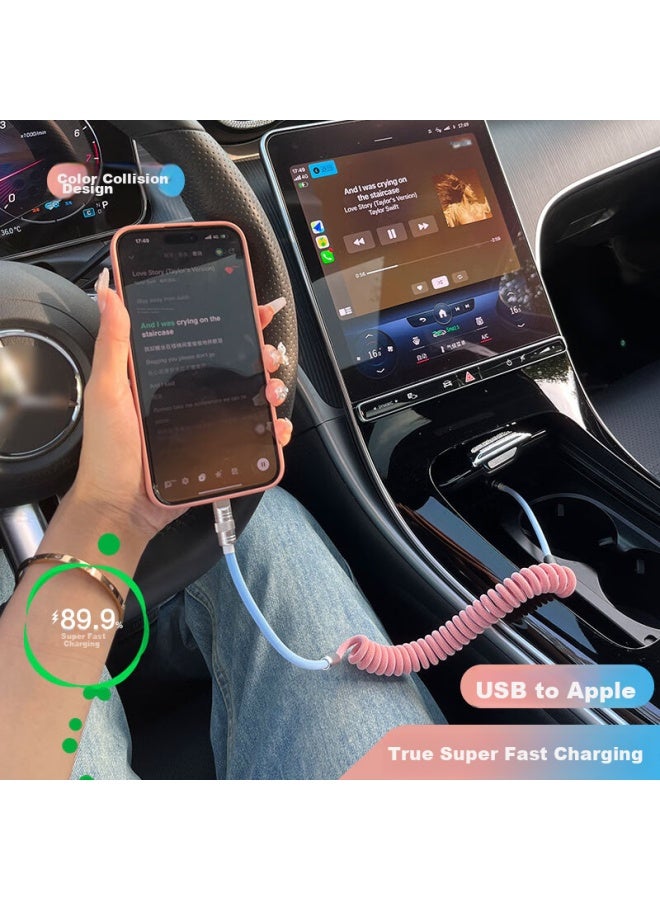 DiGallen Digalun Apple 14 Car Charger, Data Cable, Spring Car Charger, Carplay For Bmw And Mercedes-Benz, Usb+Apple - Image 4