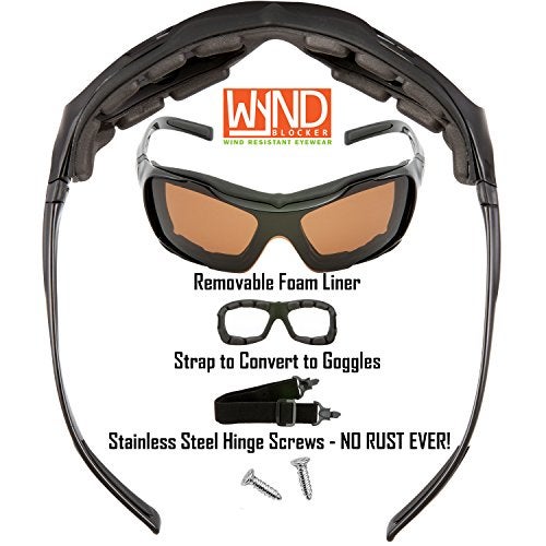 WYND Blocker Polarized Large Motorcycle Riding Sunglasses Sports Wrap Glasses, Black, Polarized Amber - Image 3