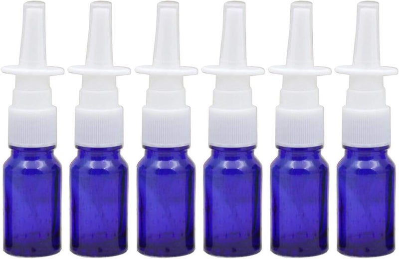 6PCS 10ml/0.34oz Empty Glass Nasal Spray Bottles Cosmetic Fine Mist Sprayers Dispensing Cleanser Container Travel Size Container for Nasal Spray Wash Perfumes (Blue)