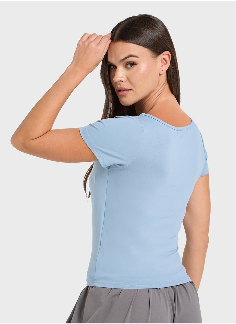 Ginger Basics - Scoop Neck Seamless T-Shirt With Bra Top - Image 1