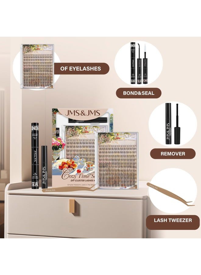 JMS&JMS Natural Look Lash Clusters Kit C Curl Fluffy Lash Clusters Wispy Eyelash Extension Kit Invisible Band with Waterproof DIY at Home(8-16MIX) - Image 5