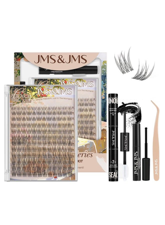 JMS&JMS Natural Look Lash Clusters Kit C Curl Fluffy Lash Clusters Wispy Eyelash Extension Kit Invisible Band with Waterproof DIY at Home(8-16MIX) - Image 1