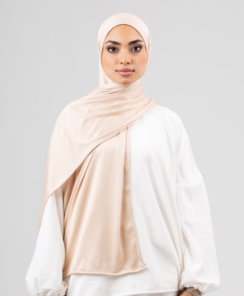 Luxurious Lycra Smooth Kuwaiti Scarf — Sand Beige