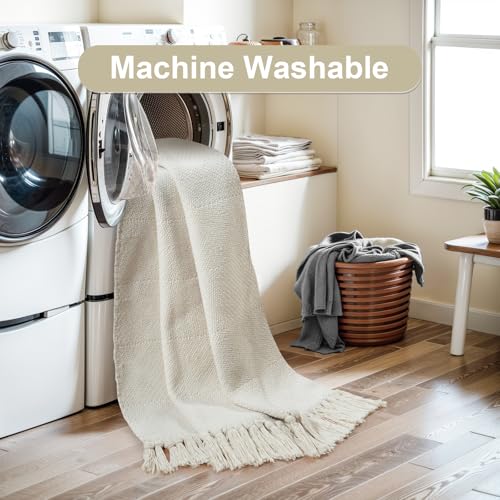 Collive Kitchen Runner Rug, 2' x 4.3' Hand-Woven Reversible Washable Rug, White/Beige Cotton Modern Farmhouse Bathroom Rug Hallway Carpet for Foyer Bedroom Entry Back Door Decor - Image 4