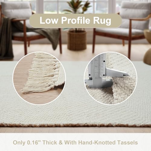 Collive Kitchen Runner Rug, 2' x 4.3' Hand-Woven Reversible Washable Rug, White/Beige Cotton Modern Farmhouse Bathroom Rug Hallway Carpet for Foyer Bedroom Entry Back Door Decor - Image 5