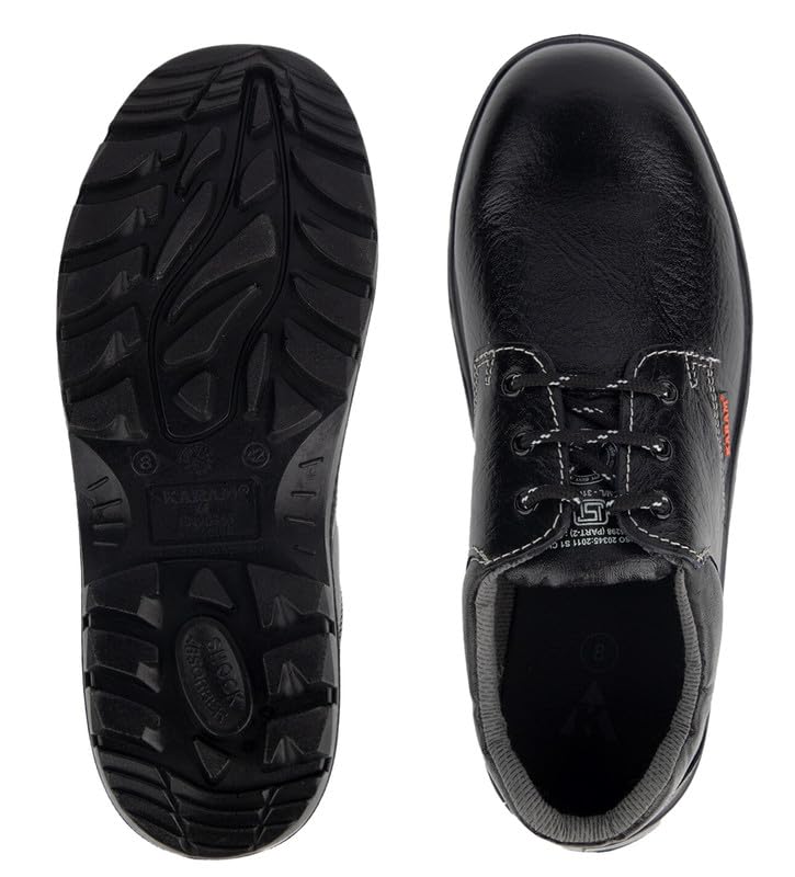 Karam FS02 Black Leather Safety Shoes for Men | Single Density with Steel Toe | Antistatic, Antislip, Oil & Heat Resistant | Size-08 - Image 4