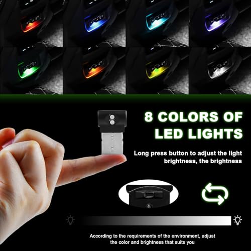Suvnie 2 PCS Mini USB LED Light, 8 Colors RGB Car USB LED Interior Atmosphere Light, Adjustable Brightness Smart Laptop Keyboard Home Office Decoration Night Lamp, Car Accessories - Image 3