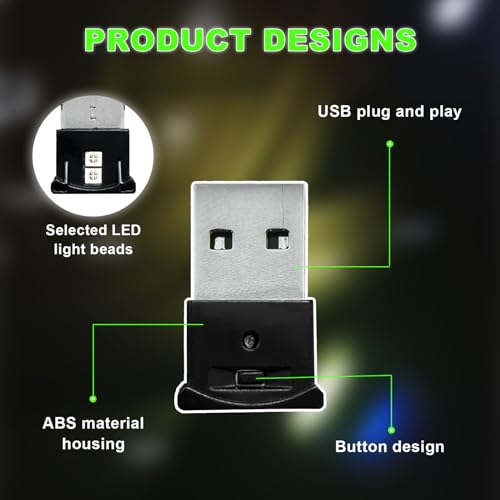 Suvnie 2 PCS Mini USB LED Light, 8 Colors RGB Car USB LED Interior Atmosphere Light, Adjustable Brightness Smart Laptop Keyboard Home Office Decoration Night Lamp, Car Accessories - Image 4